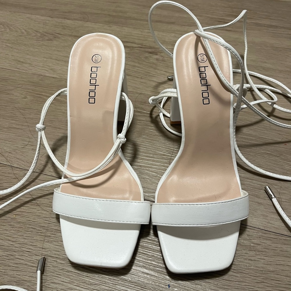 Boohoo White Lace Up Heels | US Size 6.5